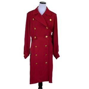 Vintage Guy Laroche SZ 14 Red Double Breasted Gold Button Coat Dress